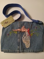 Handmade Beaded Butterfly Girl Shoulder Bag, Upcycled Denim  Beadwork by Higgs