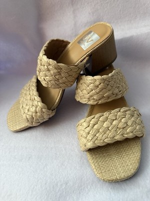 DV by Dolce Vita Raffia Braided Block Heel Slide Sandals Womens 7 Natural Woven
