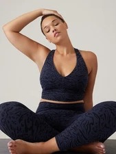 Athleta Transcend Plunge Bra D-DD -Blue Animal Print-Size L-NWT