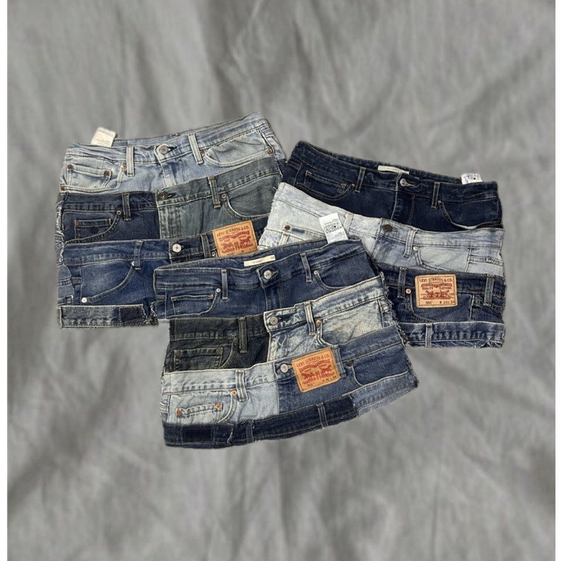 Levi's Girls Patchwork Denim Cut-Off Shorts Medium Wash Logo wholesale 10pc