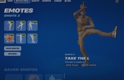 Fortnite Travis Scott/Take the L Emote - In - Game Locker Emotes-pickaxes, ETC!!
