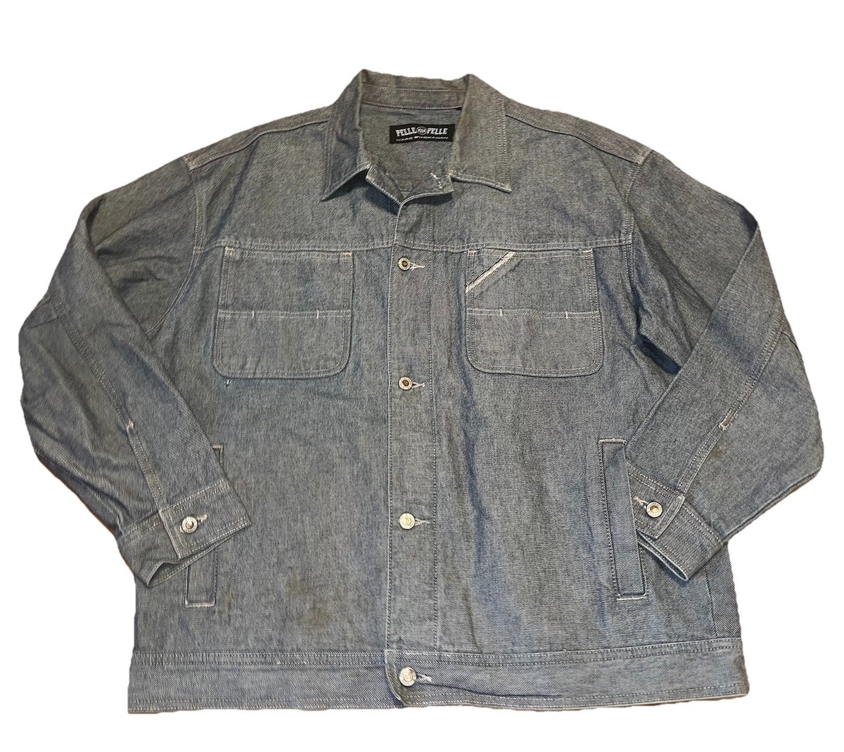 Vintage 90s PELLE PELLE Marc Buchanan Black Denim Jean Jacket Mens 
