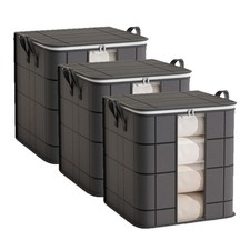 3 Pack 100 L Clothes Storage Bags, Collapsible Closet Organizers, Large Stora...