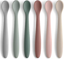 6-Piece Silicone Baby Feeding Spoons, First Stage Infant Spoons, Soft-Tip Easy o