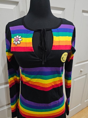 dELiAs Dolls Kill Rainbow Blast Striped Long Sleeve Black Patch Maxi Dress S NWT - Picture 8 of 8