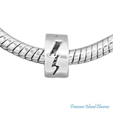 Thunderbolt Lightning Bolt 925 Solid Sterling Silver European Spacer Bead Charm