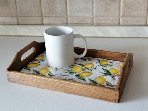Serviertablett für Kaffee und Tee. Rustikale Holz Tablett für Heimdekor. - Picture 14 of 19