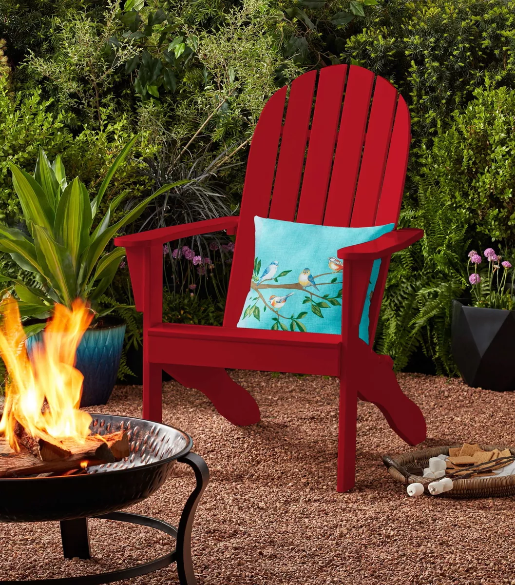 Wood Outdoor Patio Adirondack Chair Contoured Seat Slat Back