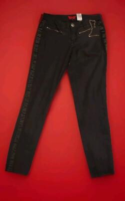 Abbey Dawn Black Punk Y2k Pants Zipper Ankle Trousers Jeans With Chain Sz 7 B20 