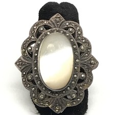Vintage Sterling Silver Marcasite  Mother of Pearl Bold Look Ring various sizes
