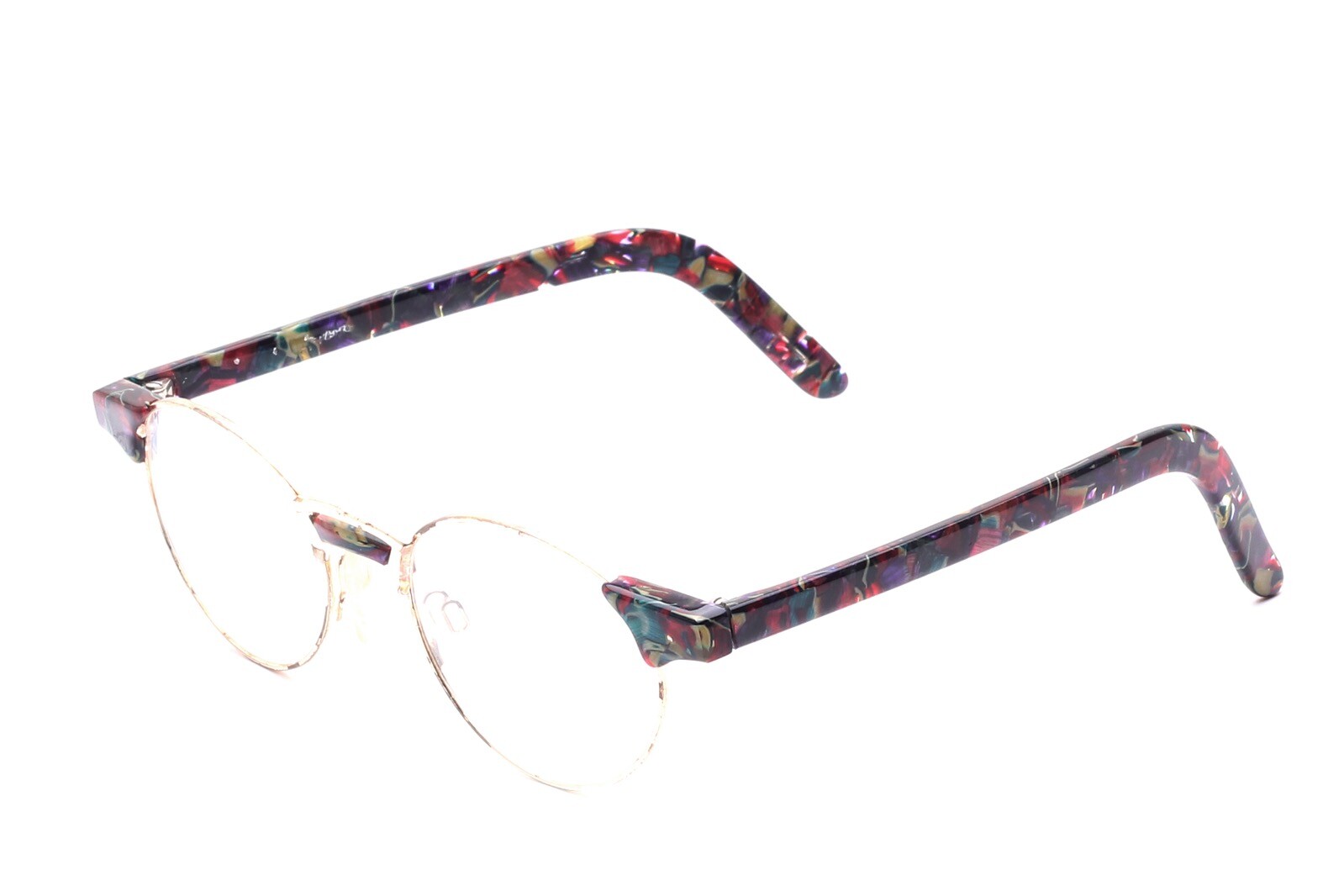 Оправа для очков Металлическая, Золотая, овальная, Ацетатные, Дужки Мраморные разноцветные 50-18мм D18
