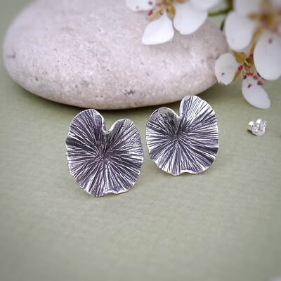 Große Seerose Ohrstecker in Sterlingsilber, Chunky Lotus Lily Pad Ohrstecker
