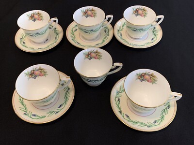 VTG Athlone ROYAL WORCESTER Bone China Demitasse 6 Cups & 5 Saucer HARVEST OLIVE