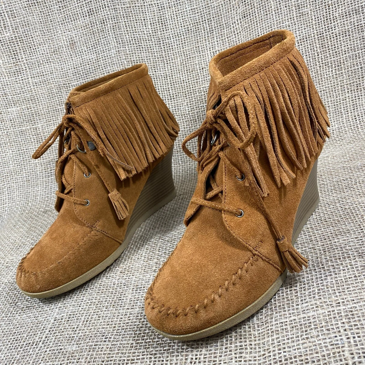 Minnetonka wedge fringe boots cheap