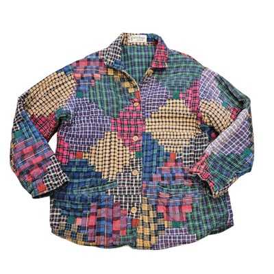 Vtg Patch Magic Plaid Jacket Womens M Quilted Multicolor Preppy Cottagecore 90s