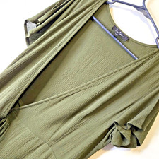 Lulus Wrap Dress Size Medium Harbor Point Olive Green Rayon Flutter Slv Feminine