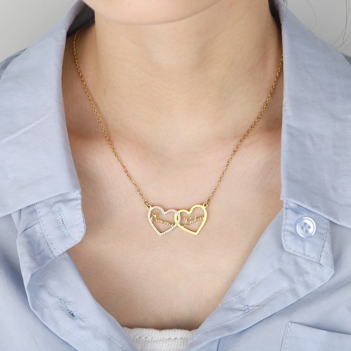 Personalized Heart Pendant Chain Jewelry Gift Custom Name Necklace