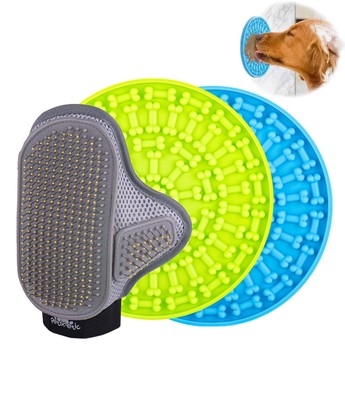 Petsnetic Dog Lick Mat + Dog Brush Set, Slow Feeder Dog Bowl Lick Pad with Super