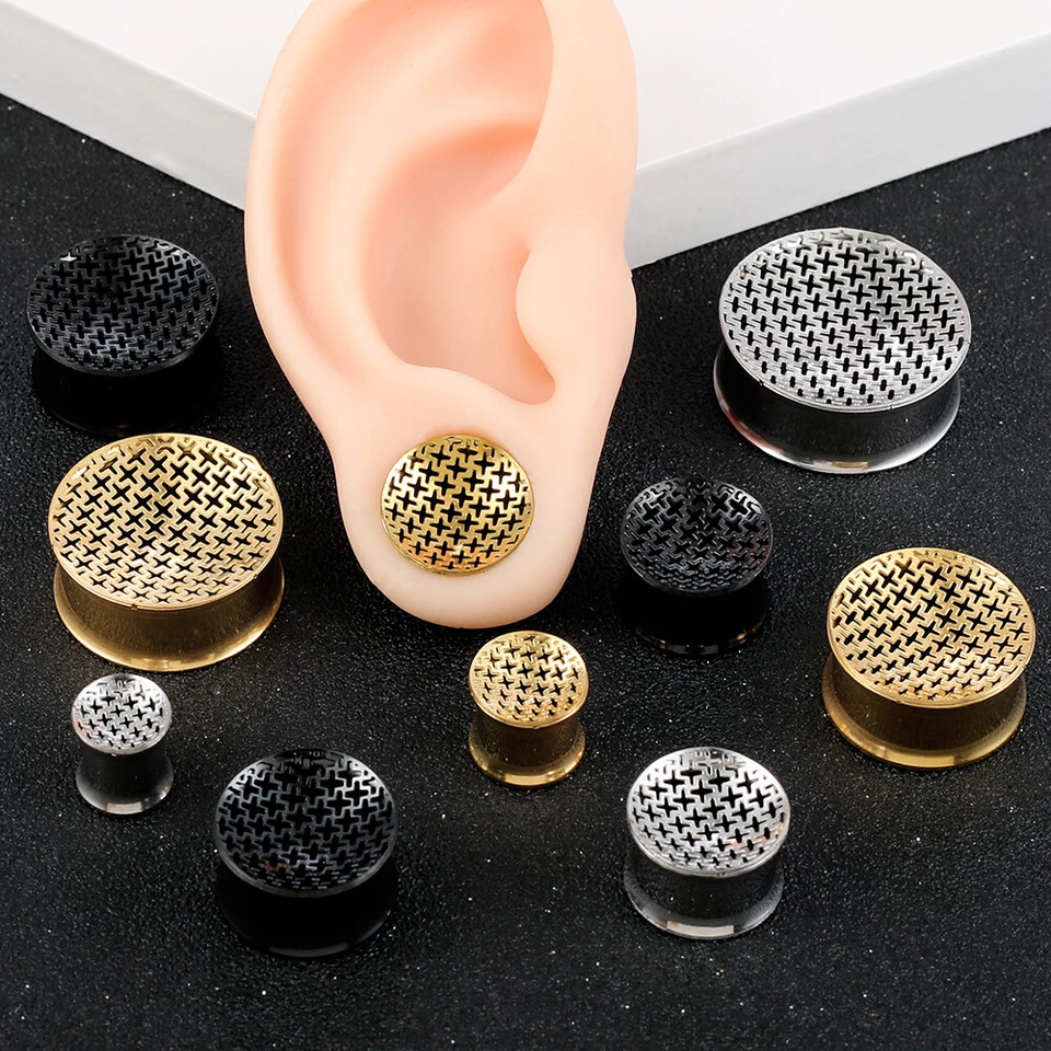 2 PIEZAS Moda Medidores de Oído Tapones Sillín Acero Inoxidable Piercing Hipoalergénico Foto 3 de 4