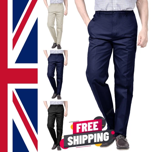 Mens Rugby Trousers Elasticated Waist Casual Office Work Smart Pants All Size UK