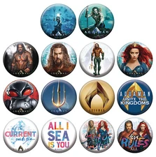 Aquaman Movie Photos and Phrases Metal Round Button Assortment of 144 NEW BOXED