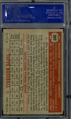 1952 Topps #302 Max Surkont - PSA 4 - 第 2/2 張圖片