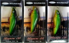 3 Fladen Minnow Plugs Warbird Crank Floating 8cm 8g Rattler Yellow Orange Green