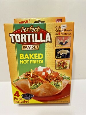 Perfect Tortilla Pan Set -  4 Pc Maker - Baked Not Fried Taco Bowls New