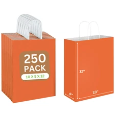 Orange Kraft Paper Shopping Bags 10x5x12H - Vibrant & Eco-Friendly - ORANGE