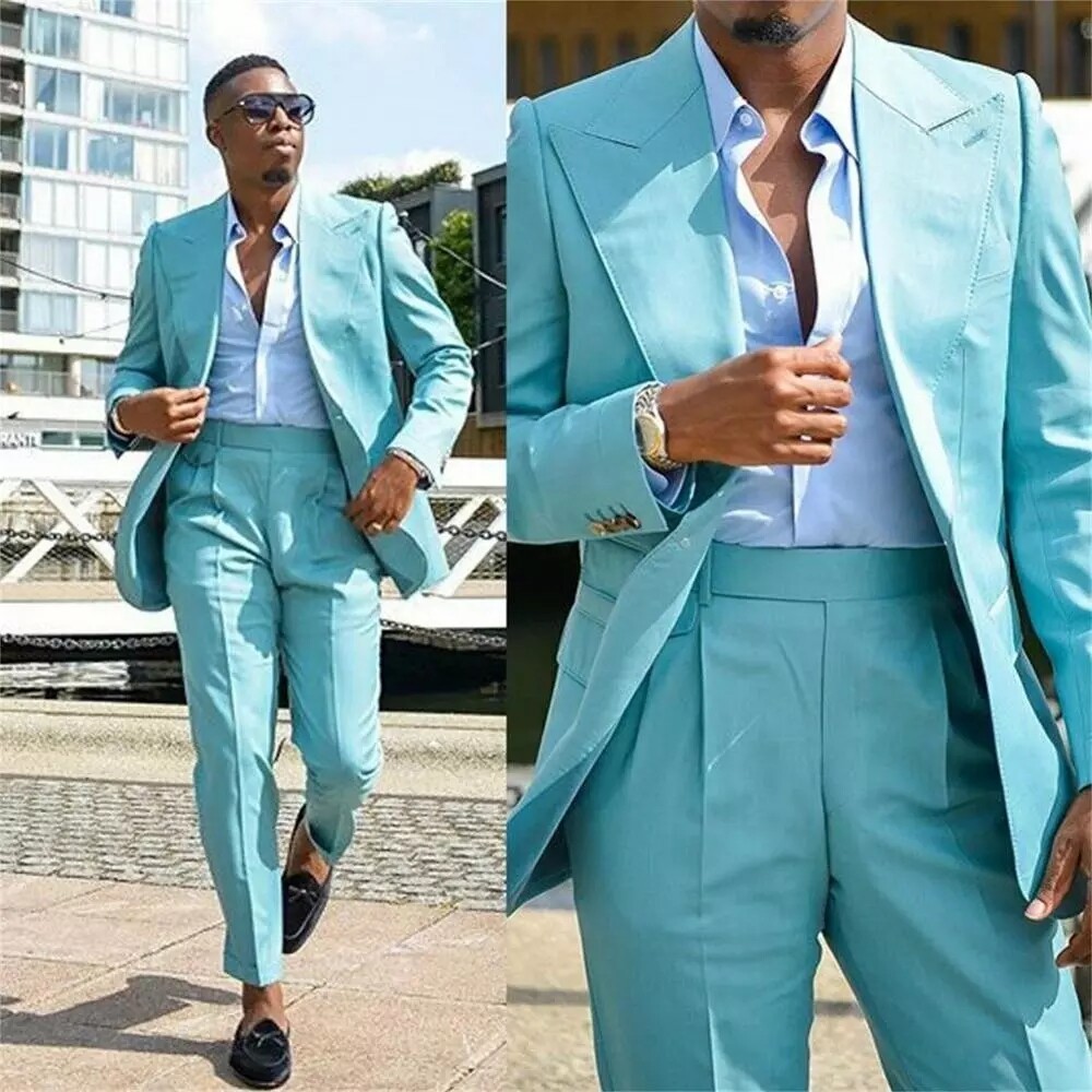 Teal Groom Suit Wedding Tuxedo Formal Party Blazer with Peak Lapel-image