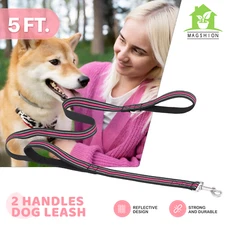 Soft Dog Leash Pet Leash Control Heavy Duty 5FT Pink Reflective Leash w/Handles