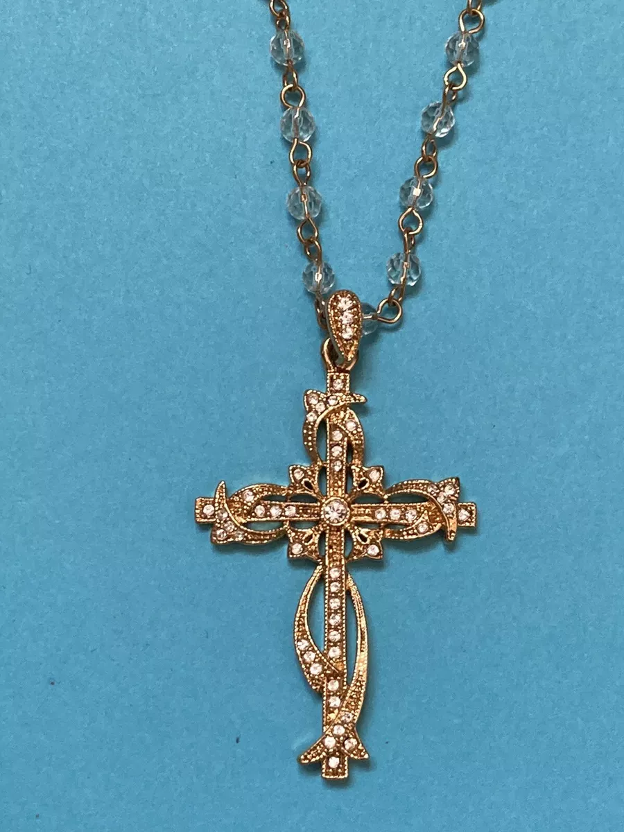 JBK Jackie Kennedy Camrose Kross Sparkly Rhinestone Cross Necklace Vintage QVC