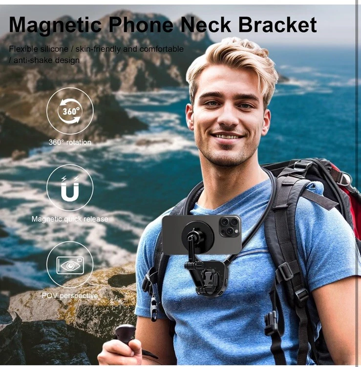 Strong Magnetic Neck Mount Holder Silicone For iPhone SAMSUNG POV  Cell Phone - Image 4 of 4