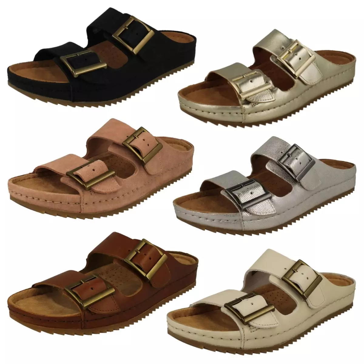 Ladies Clarks Adjustable Dual Strap Mule Sandals Brookleigh Sun