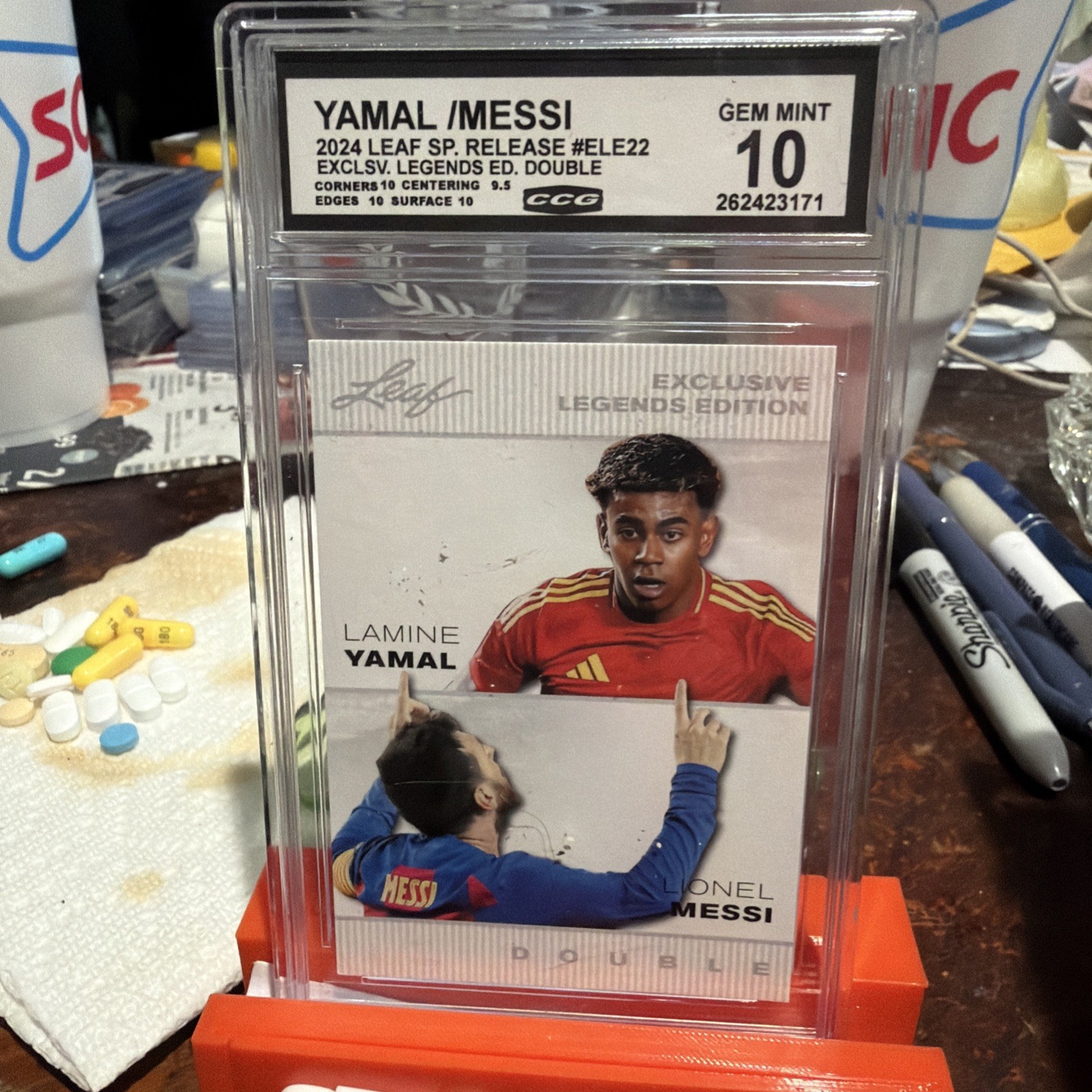 🔥2024 Leaf #ELE-22 Lamine Yamal / Lionel Messi Exclusive Legends - GEM MT 10 🔥