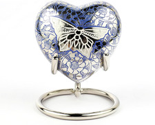 Heart Shaped Brass Small Urn for Human Ashes Keepsake with Engraved Butterfly