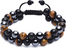 Triple Protection Bracelet for Men - Genuine Tigers Eye Black Obsidian Hematite