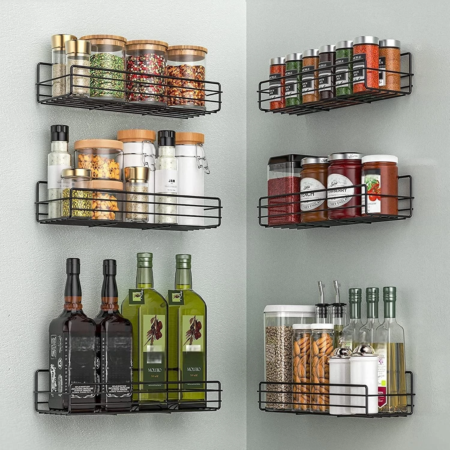 Spice Rack Organizer Wall Mount (6Pack), Hanging Black Spice Pantry Organizat...