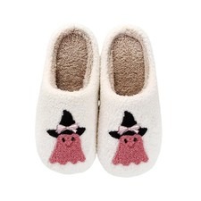 Women's Fuzzy House Slippers Size 5.5-6 Pumpkin Soft Slip-On Indoor Printed