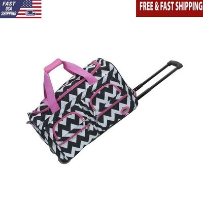 22'' Rolling Duffel Bag Heavy Duty Polyester U-Top Handle & 4 Front Pockets New