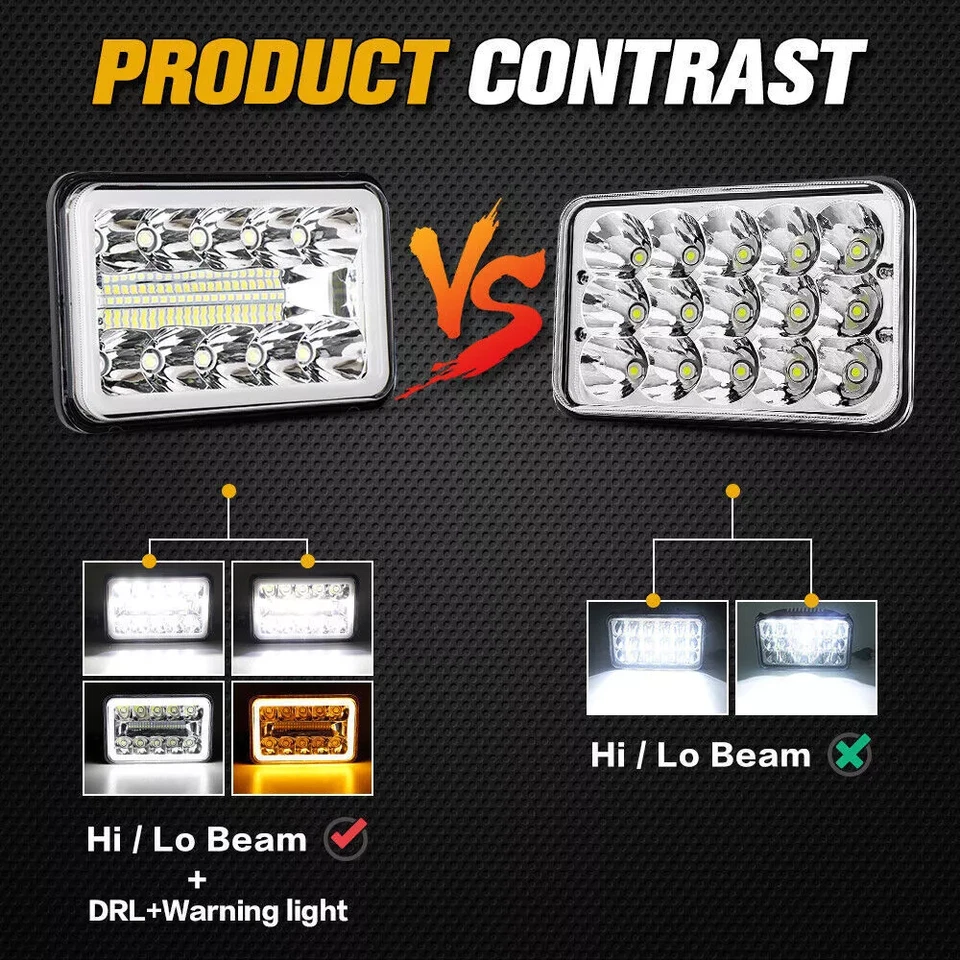 4PCS 4x6" LED Headlights Hi/Lo Beam Headlamps For Kenworth T800 T400 T600A W900 - Image 3 of 4