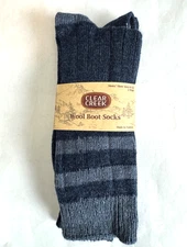 Men 2 Pair Clear Creek  Wool Boot Socks  Mens Shoe Size  6-12 Warm Cozy