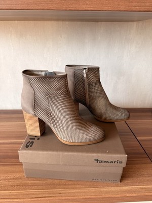 Tamaris Damen Stiefeletten Boots Nubuk Leder Gr. 40 grau Reptiloptik,Neuwertig