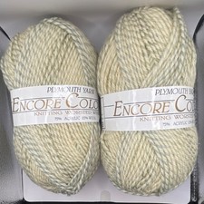 2-Plymouth Encore Colorspun Worsted Yarn Acrylic Wool Beige Blue Skein Lot 7009