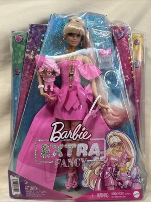 Barbie Extra Fancy Doll in Pink Glossy Gown with Pet Poodle - NEW (Pkg Damage)