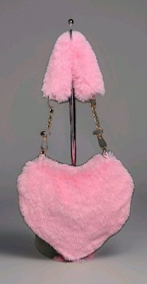 SUPER CUTE PINK FURRY FLUFFY HEART SHAPED HANDBAG