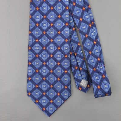 Hickey Freeman Tie Mens Blue Silk Geometric Jacquard England USA Necktie 60''