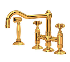 Rohl Acqui A1458XMWSIB-2 Kitchen Widespread Bridge Faucet Spray Italian Brass