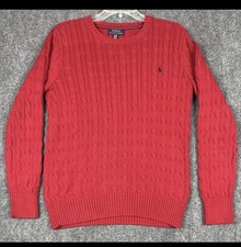 Polo Ralph Lauren Cable Knit Crew Neck Sweater Red Boys Size XL