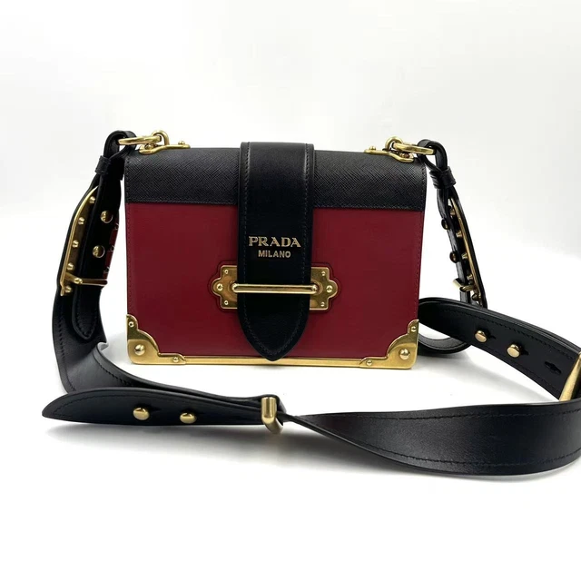 10.28 005 Prada Cahier Red and Black Leather Crossbody Bag